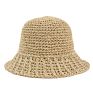 Lady Foldable Hand Crochet Paper Straw Bucket Sun Hat for Beach Daily Resort Holiday Uv Protection