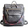 Large Capacity Waterproof Pu Bag Lady Student Crossbody Shoulder Bag Backpack Leisure Soft Leather Bag Retro Backpack