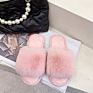 Large Size Fluffy Slippers Female Autumn and Indoor Flat Big Rabbit Fur Cotton Slippers