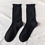 Leisure Long Crew Socks Women Cute Cotton Solid Lettuce Trim Socks