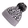 Leopard Warm Hat Wool Knitted Beanie Hat Removable Faux Fur Pom Pom Hats for Women