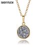 Long Chain round Shape Crystal Charm Costume Jewelry Druzy Stone Jewellery Pendant Necklace for Women and Girls