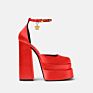 Luxury Satin Pumps Women Bold Block Heel Shoes Double Platform High Heels