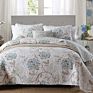 Luxury Vintage Wedding Blue Floral Reversible Patchwork 3 Pieces Cotton Queen Bedspread
