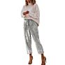 Made Gold Silver Sequin Women Loose Pants with Drawstring