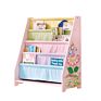 Manufacture Design Children Bookcase White Book Shelves Kids Wooden Bookshelf with Pocket Storage Book Rack Canvas