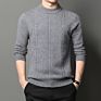 Men's Solid Color 100% Wool Cable Stitch Tops Casual Crew Neck Knitted Pullover Sweaters