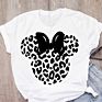 Mickey Cartoon Leopard Bow Short Sleeve Print Graphic T-Shirt Women's T-Shirt