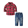 Mint Long Sleeve Shirt Denim Jeans Fall Outfits Children Clothes Kids Two Piece Suits Baby Boys Clothing Sets