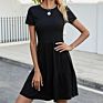 Moq 1Pc Simple Street Wear Women Causal T Shirt Dress Solid Color Short Sleeve Knit Ribbed Dresses