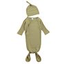 Newborn Baby Clothes Knitted Ribbed Cotton Baby Gown with Beanie Unisex Knotted Baby Gown Set