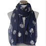 Nice Silver Gold Shimmer Foil Tree Printed Long Scarf Indigo Blue Pretty Print Scarf