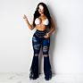 Ns040 Arrivals Fringe Jeans for Women High Waist Denim Fabricas Flare Ripped Jeans