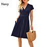 Office Lady Women Femal Ladies Short Sleeve Deep V Shirt Dress Midi Beach Dress Elegant Party Dress Vestidos