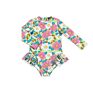 One Piece Girl Kids Swimsuit Clothes Flowers Print Long Sleeve Ruffle Girl Fall Pretty Swimwear