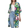 Polynesian Tribe Floral Print Half-Sleeved Cardigan Long Coat Casual plus Size Coats