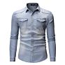 Popular Style Plain Color Cowboy Vintage Style Single Button Silm Fit Long Sleeve Shirt for Men
