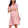 Pregnant Dress for Women Solid Color Floral Short Sleeve V Neck Swing Midi Ruffle Loose Maternity Pregnant Dress