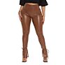 Pu Leather Trousers with Tight Height Elastic Strap and Micro Horn Side Slit in Autumn