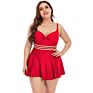 Quanzan Swimwear Women plus Size One Piece Skirt Swimsuit Solid Color Ruffled Swimsuit