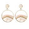 Rainbow Glass Seed Beads Raw Druzy Natural Stone Drop Earrings