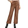 Ready to Ship Female Casual Pu High Waist Wide Leg Faux Leather Pants for Women