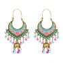 Retro Beads Tassel Earrings Set Women's Ethnic Gold Bell Multicolor Beads Tassel Hollow Earrings Gypsy Jewelry