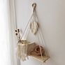 Rope Plant Flower Hanger Pot Holder, Decorative Wooden Macrame Wall Shelf, Boho Wall Hanging Decor