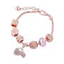 Rose Gold Cz Cubic Zirconia Heart Drop Charm Bracelet Pink Rhinestone Crystal Flower Charm Bracelet