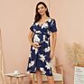 S--2Xl Sweat Maternity Evening Dresses Floral Printed Nightgown Lounge Wear Pregnancy Gown for Baby Breastfeeding