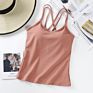 Seamless Cross Back Sling Bra Wireless Wear Free Vest Bra Cotton Camisole Women's Tank Tops with Built in Bra