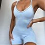 Seamless Women Fitness Khaki Jumpsuit Sports Dance Strappy Back Yoga Romper Jumpsuit