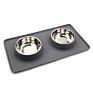 Silicone Double Dog Bowl Pet Pad Pet Feeding Bowl Non-Slip Leakproof Dual-Use Pet Mat Black Grey