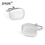 Silver Brushed Oval Shaped Stock Metal Cuff Links for Men