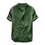 Solid Color Button up Shirt Fasion Mens Short Sleeve Cotton Linen Shirts