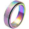 Spinner Ring for Women Anxiety Relief 6Mm Stainless Steel Sand Blast Glitter Finish Rose Gold Silver Rainbow Color Fidget Ring
