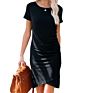 Spring and Women's Short-Sleeved Pleated Knit Dress Solid Color Short-Sleeved Skirt