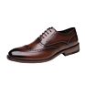 Stylish Casual Brown Men's Wedding Business Office Formal Leather Oxfords Wooden Outsole Brogue Dress Shoes