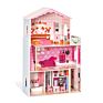 Three Floors Wooden Big Dollhouse Toy Family House with Lights, Garage and Yard Furniture Play Accessories