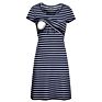 Top Maternity and Feeding Mum Casual round Neck Stripe Full Print Short-Sleeve A-Line Nursing Dress for Pregnant Women