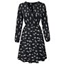 V-Neck Long Sleeve Floral Print Women Mini Dress High Waist Party Dress for Women Lady Elegant Flower Casual Dress