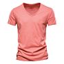 V-Neck T-Shirt Men 100% Combed Cotton Solid Short Sleeve T Shirt Men Fitness Undershirt Male Tops Tees