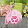 Valentine Gifts Cartoon Kitty Cat Paw Pompom Key Chain Pendant Lanyard Plush Keychain for Girl for Handbag Girly Accessories