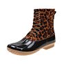 Vintage Lace-Up Personalized Women's Leopard Waterproof Duck Rain Boots