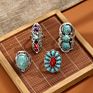 Vintage Turkish Punk Turquoise Ring 4Pcs/Set Women Boho Knuckle Ring Silver Midi Ring Sets