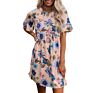 Woman Dress Printed Floral Mini Dresses Ruffled Short Sleeve Crew Neck Dresses Women Elegant