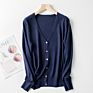 Women Autumn/ Knit Cardigan with Button Solid Color V-Neck Slim Ladies Wool Designer Outer Sweater