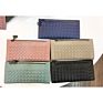 Women Pu Leather Business Casual Zipper Wallet Hand Made Weave Purse