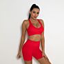 Women Racer Back Sports Bra Ruched Butt Lifting High Waist Yoga Shorts Ribbed Two Piece Seamless Shorts Yoga Set