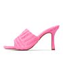 Women Towel Heels Square Toe Slip on Sandals High Heel Mules Shoes